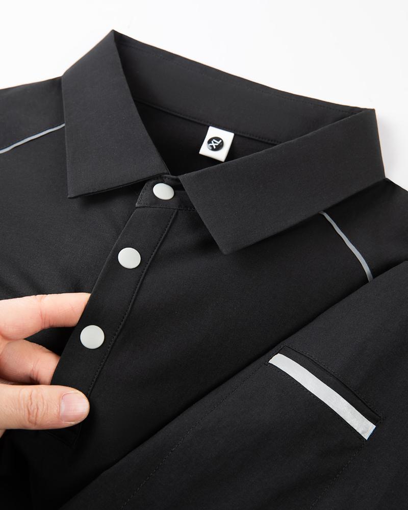 The new high-end workwear-style reflective stripe structure lapel plolo short-sleeved polo advertising shirt, cultural shirt, fashionable, casual, comfortable and breathable advertising shirt T-shirt is now available detail image 4