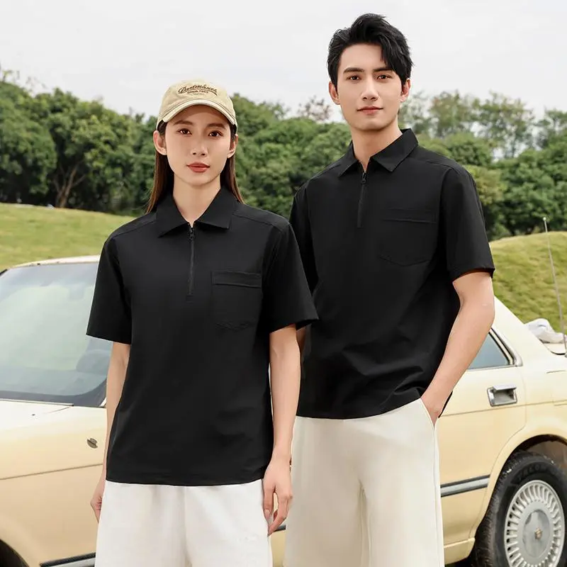 The new high-end workwear-style zippered pocket lapel plolo short-sleeved polo advertising shirt, cultural shirt, fashionable, casual, comfortable and breathable advertising shirt T-shirt is now available detail image 17