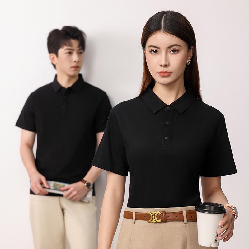 Dupont pearl cotton solid color seamless collar men's and women's same short-sleeved polo advertising shirt, cultural shirt, advertising shirt, T-shirt, trendy, comfortable and breathable new style detail image 4