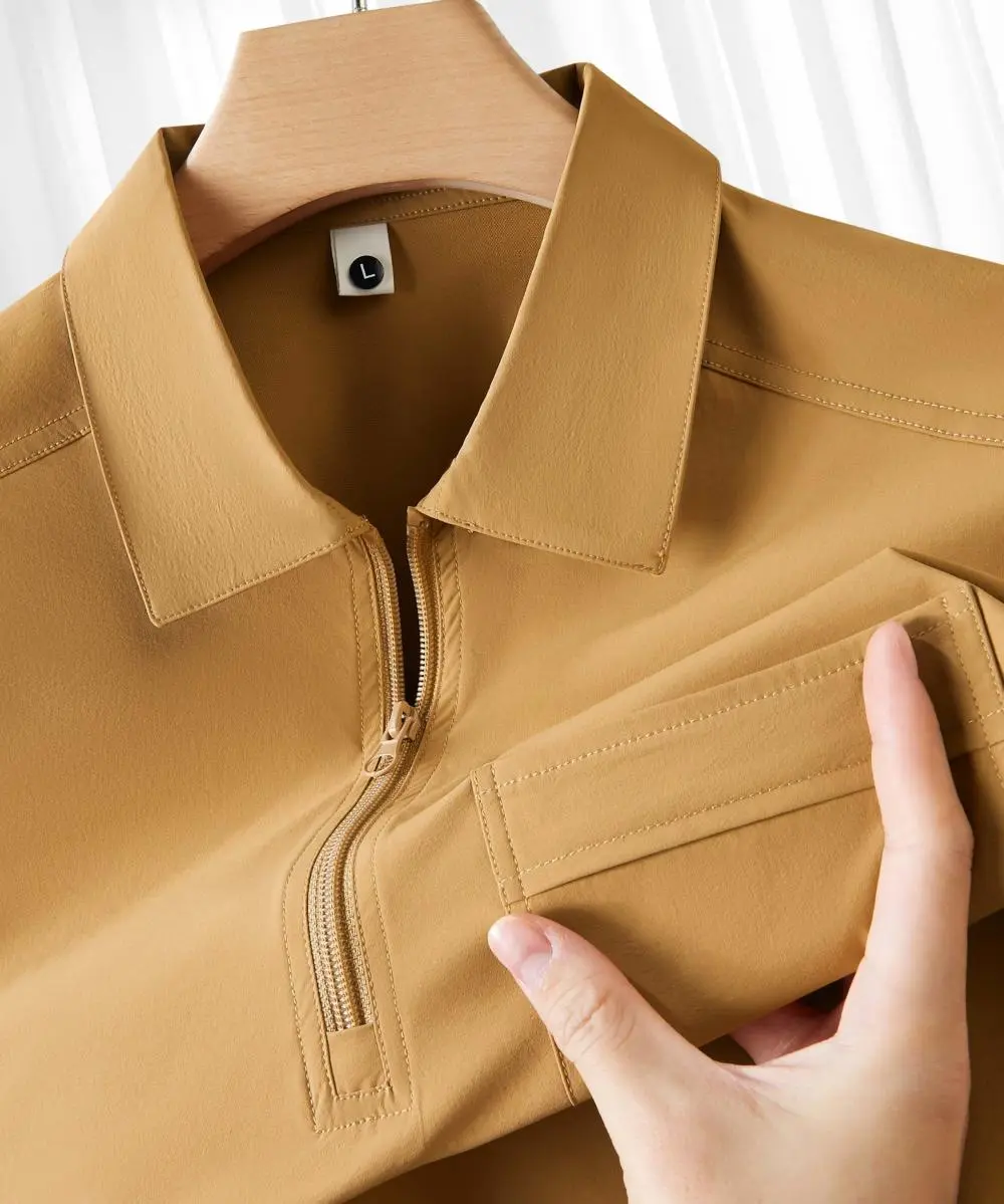 The new high-end workwear-style zippered pocket lapel plolo short-sleeved polo advertising shirt, cultural shirt, fashionable, casual, comfortable and breathable advertising shirt T-shirt is now available detail image 7