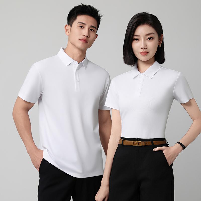 50-piece double-sided double-yarn mercerized Roman cotton solid color seamless lapel short-sleeved advertising shirt, lapel polo cultural shirt, fashionable clothing, comfortable and breathable casual wear new style Application Scenario