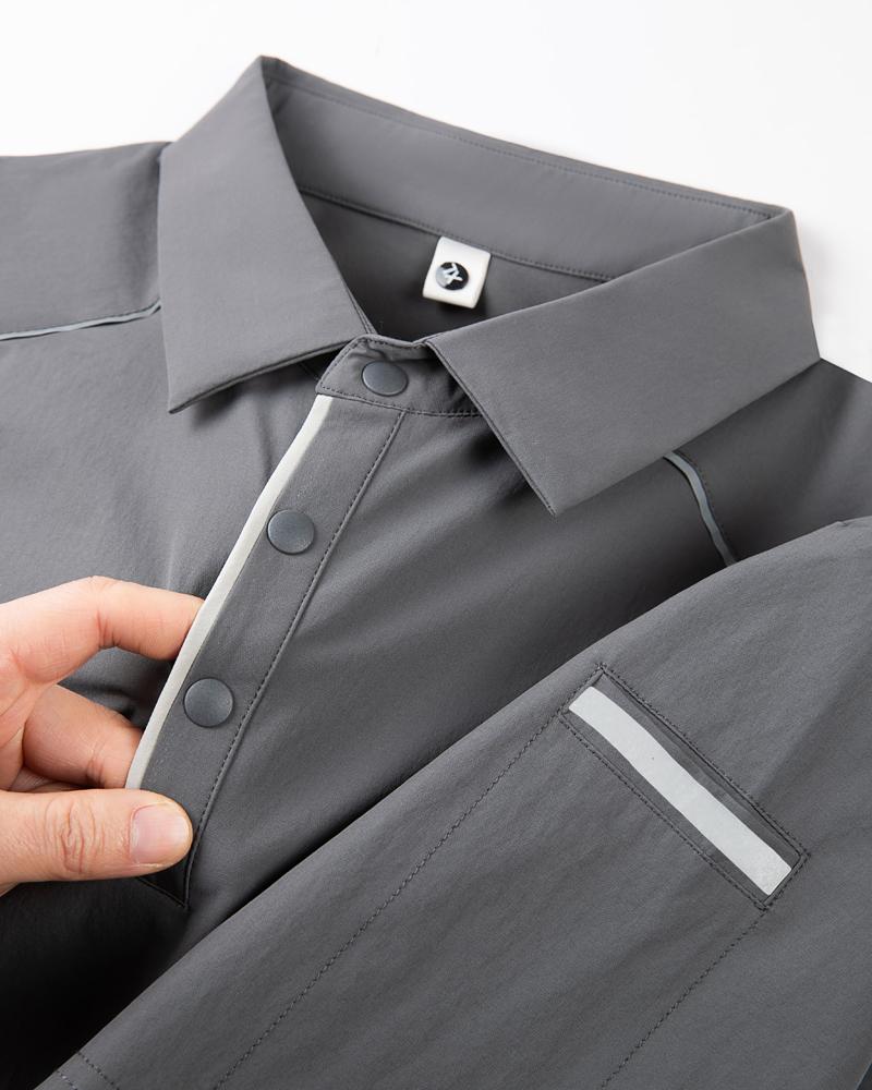 The new high-end workwear-style reflective stripe lapel plolo short-sleeved polo advertising shirt, cultural shirt, fashionable, casual, comfortable and breathable advertising shirt T-shirt is now available detail image 7