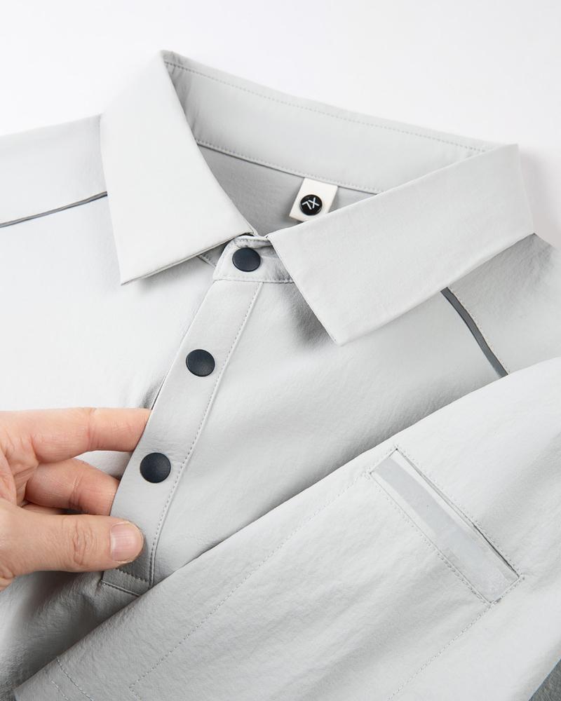 The new high-end workwear-style reflective stripe structure lapel plolo short-sleeved polo advertising shirt, cultural shirt, fashionable, casual, comfortable and breathable advertising shirt T-shirt is now available detail image 6