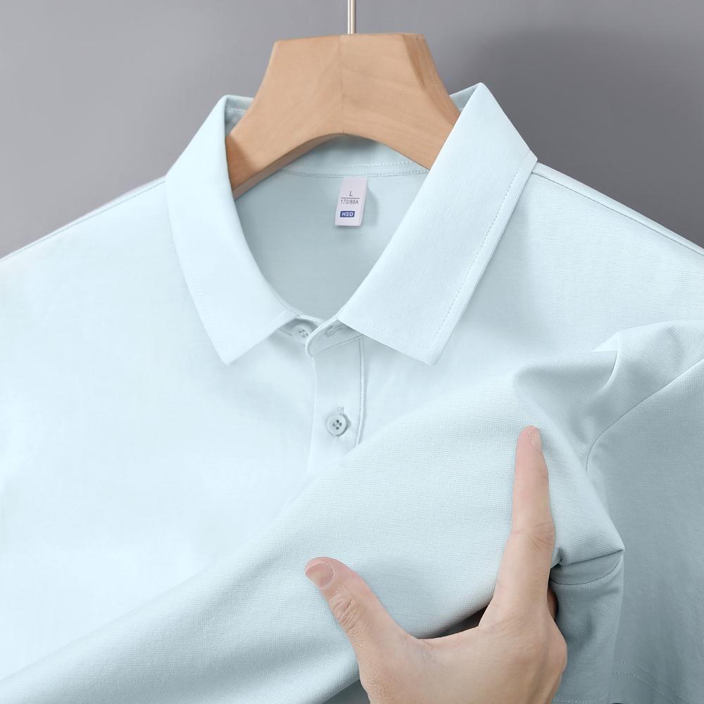 50-piece double-sided double-yarn mercerized Roman cotton solid color seamless lapel short-sleeved advertising shirt, lapel polo cultural shirt, fashionable clothing, comfortable and breathable casual wear new style detail image 13