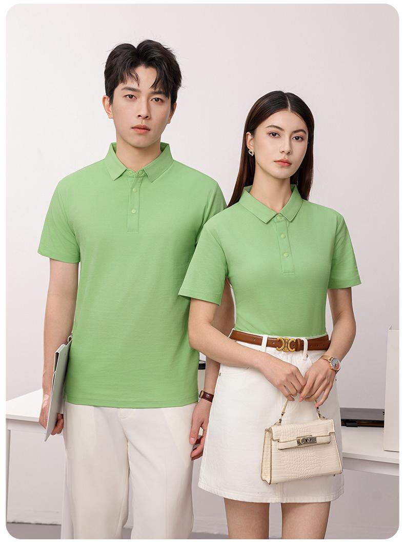 Dupont pearl cotton solid color seamless collar men's and women's same short-sleeved polo advertising shirt, cultural shirt, advertising shirt, T-shirt, trendy, comfortable and breathable new style Specification image