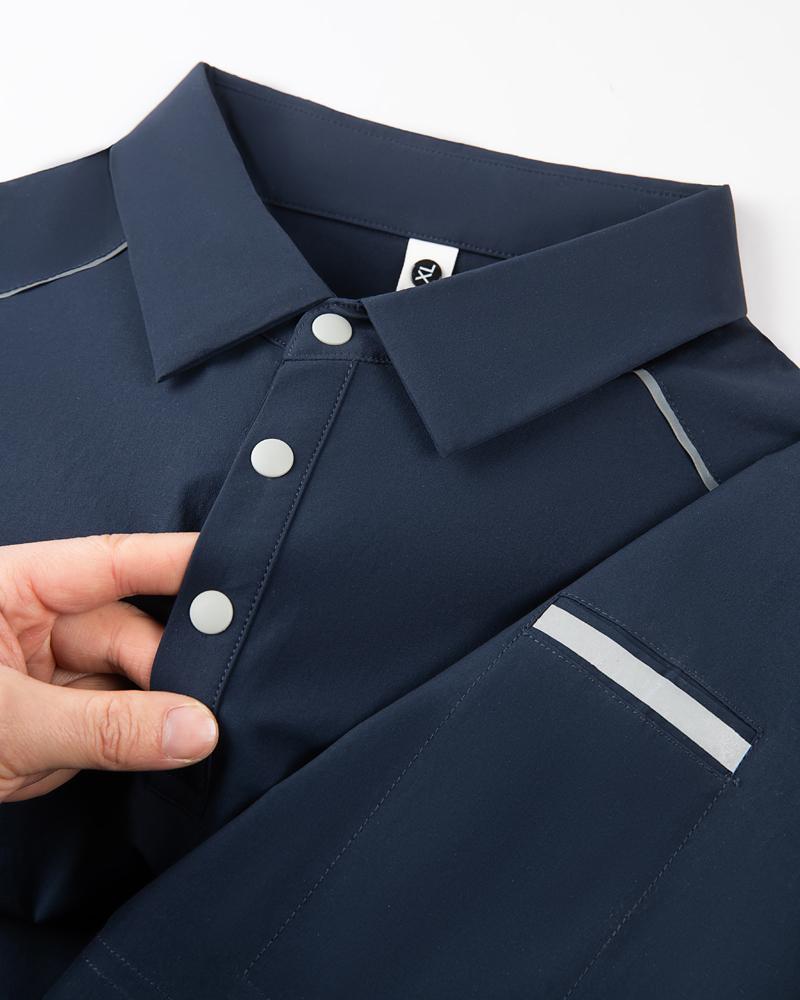 The new high-end workwear-style reflective stripe structure lapel plolo short-sleeved polo advertising shirt, cultural shirt, fashionable, casual, comfortable and breathable advertising shirt T-shirt is now available detail image 5