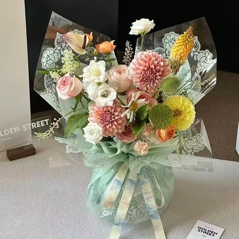 鹏发包装工厂店 小蕾丝OPP 包装纸鲜花花束包花玻璃纸花艺防水材料资材花店手工DIY 鲜花包装礼物包装产品小花束包装纸 