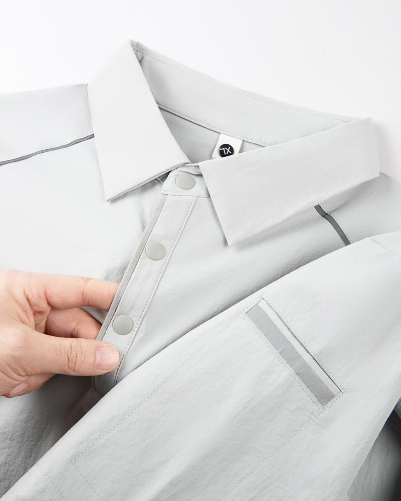 The new high-end workwear-style reflective stripe lapel plolo short-sleeved polo advertising shirt, cultural shirt, fashionable, casual, comfortable and breathable advertising shirt T-shirt is now available detail image 5