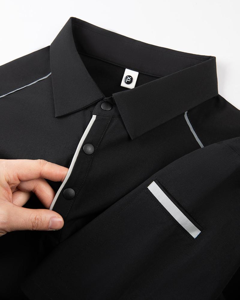 The new high-end workwear-style reflective stripe lapel plolo short-sleeved polo advertising shirt, cultural shirt, fashionable, casual, comfortable and breathable advertising shirt T-shirt is now available detail image 6