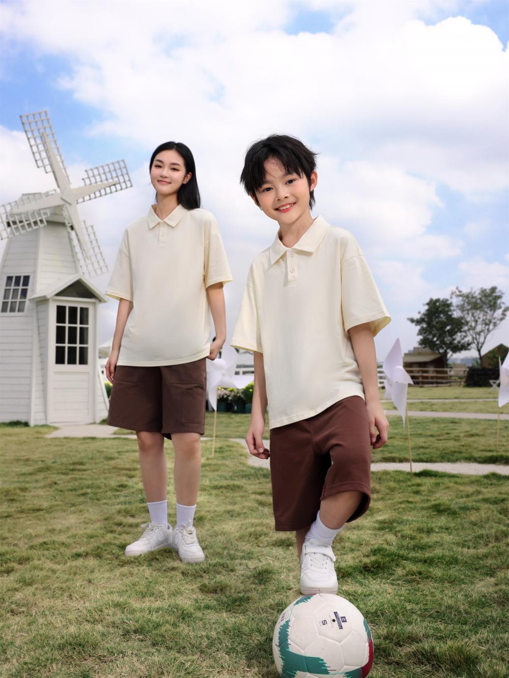 Children's clothing 200g/㎡ 100% pure cotton off-the-shoulder lapel polo for both men and women, short-sleeved polo Korean style children's clothing, new fashionable, comfortable and breathable children's clothing for summer detail image 20