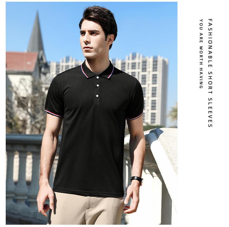"Bull to the Sky 100% combed precision textured cotton-like lapel polo shirt for both men and women, short-sleeved lapel polo cultural shirt, men's casual, light, breathable and comfortable. detail image 7