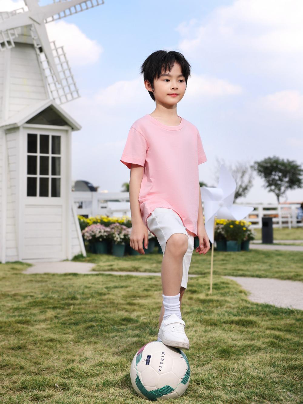 Children's clothing 240g/㎡ 100% Xinjiang long-staple cotton 7A antibacterial short-sleeved T-shirt Korean version children's clothing Children's T-shirt New short-sleeved fresh style fashionable children's clothing trend details Picture