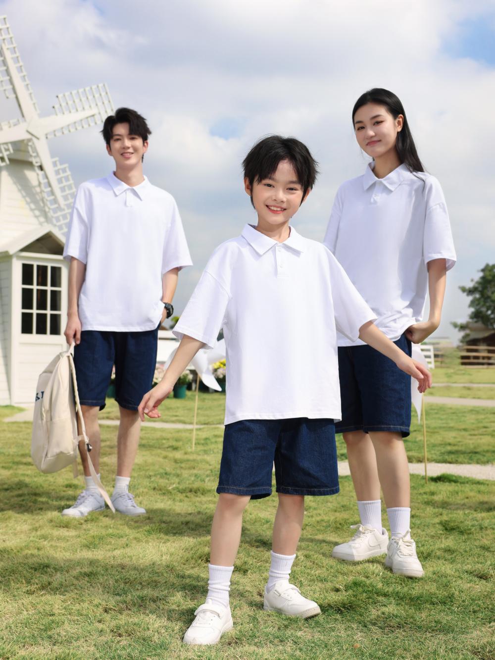 Children's clothing 200g/㎡ 100% pure cotton off-the-shoulder lapel polo for both men and women, short-sleeved polo Korean style children's clothing, new fashionable, comfortable and breathable children's clothing for summer Application Scenario