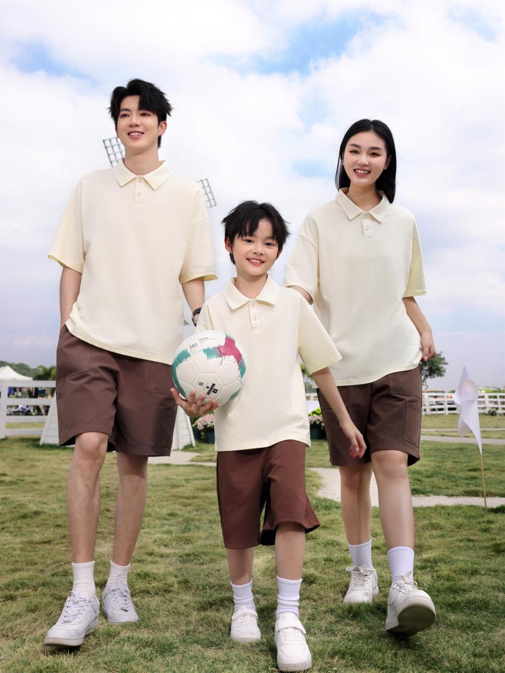 Children's clothing 200g/㎡ 100% pure cotton off-the-shoulder lapel polo for both men and women, short-sleeved polo Korean style children's clothing, new fashionable, comfortable and breathable children's clothing for summer