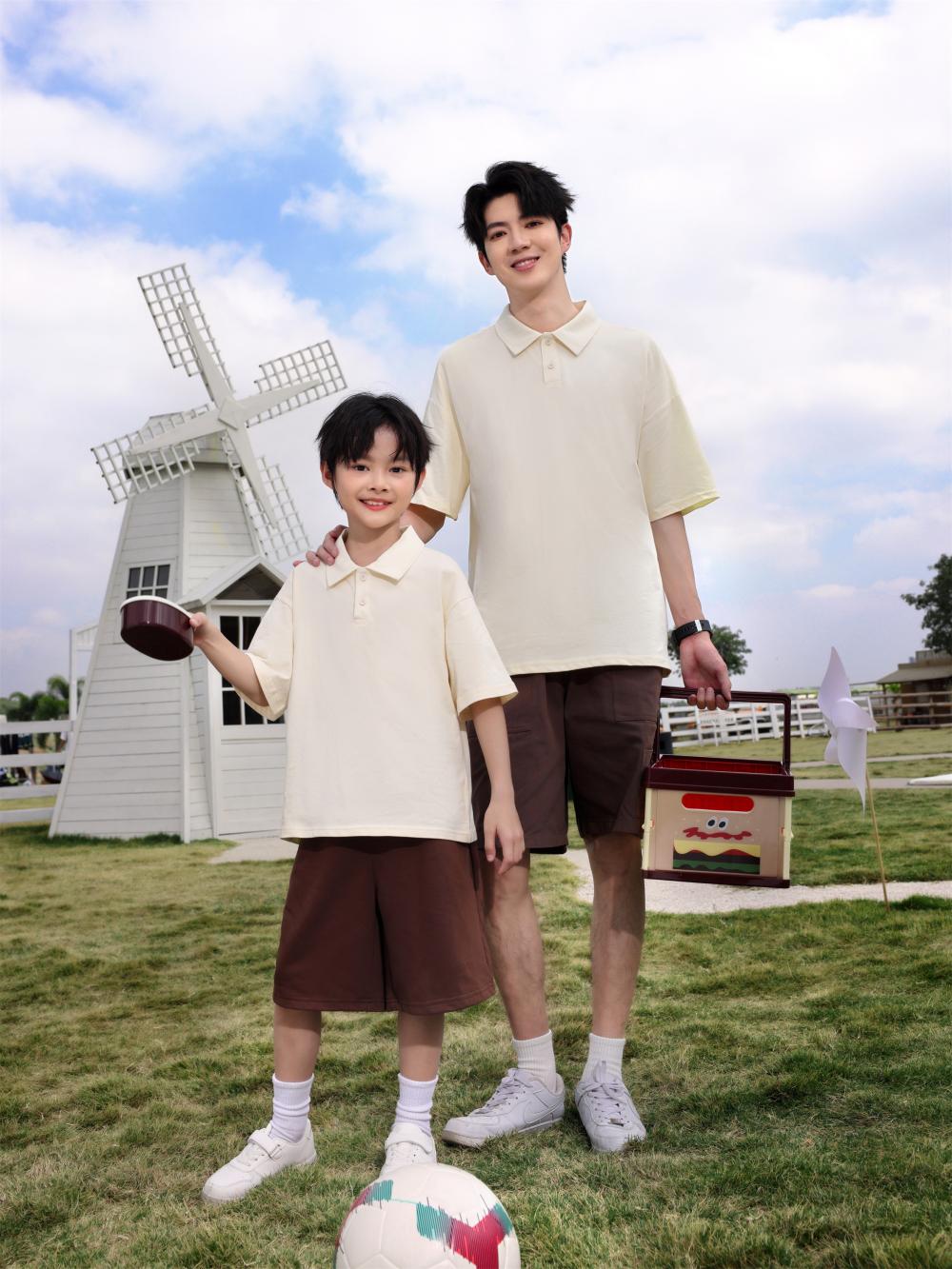 Children's clothing 200g/㎡ 100% pure cotton off-the-shoulder lapel polo for both men and women, short-sleeved polo Korean style children's clothing, new fashionable, comfortable and breathable children's clothing for summer detail image 19