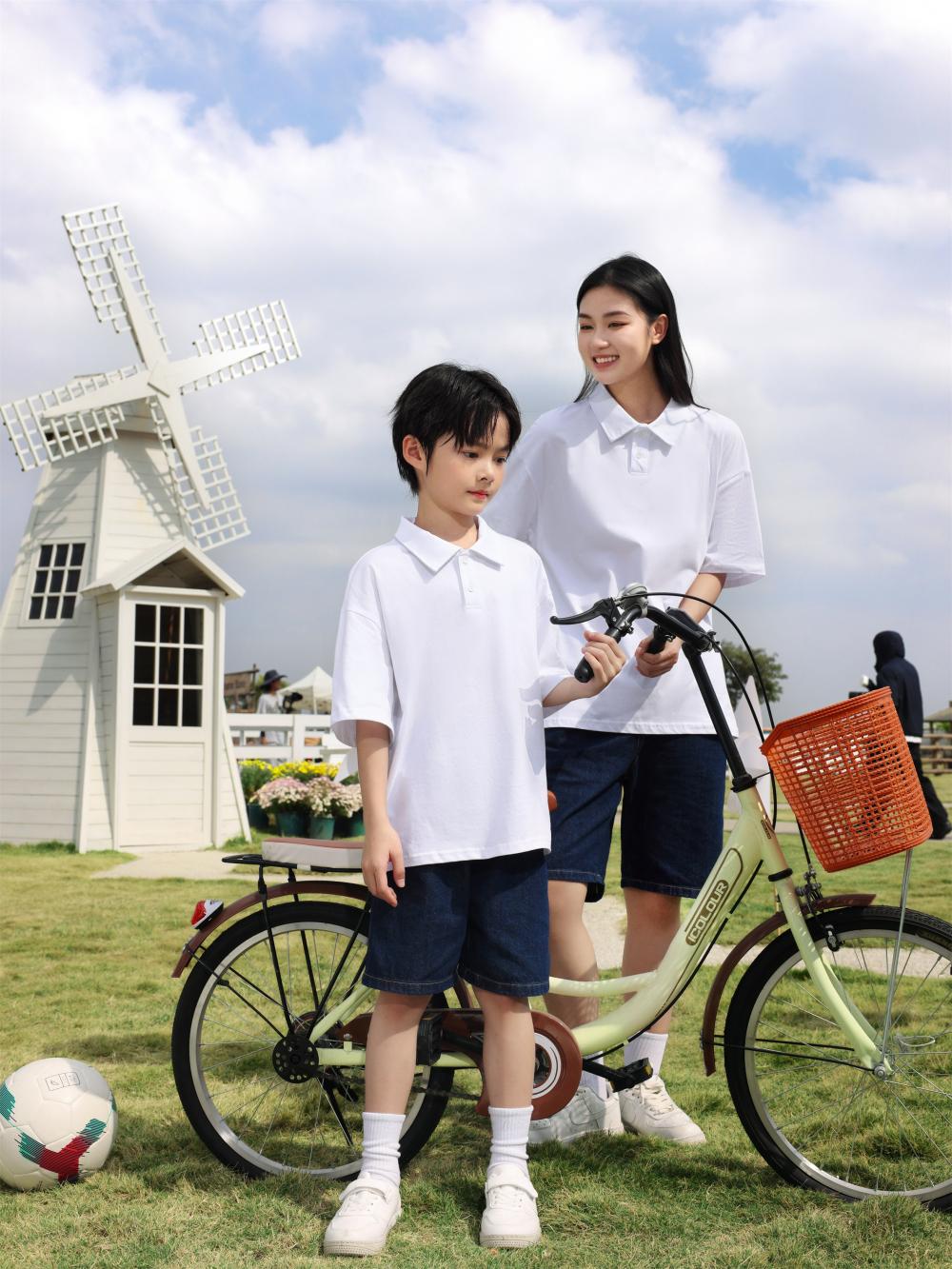 Children's clothing 200g/㎡ 100% pure cotton off-the-shoulder lapel polo for both men and women, short-sleeved polo Korean style children's clothing, new fashionable, comfortable and breathable children's clothing for summer Item Picture