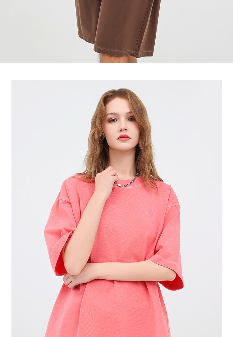 Washed cotton short-sleeved 260g/㎡ American street fashion brand men's and women's same style pure cotton short-sleeved T-shirt advertising shirt Men's casual cultural shirt fashionable, comfortable and breathable new top detail image 9