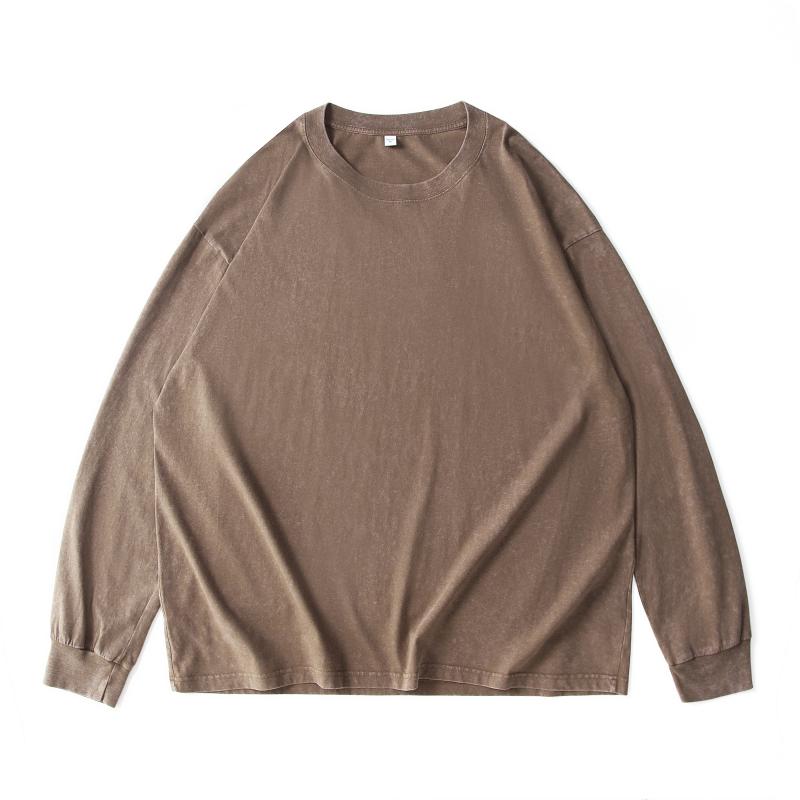 Washed cotton 230g/㎡ long-sleeved American street fashion brand men's and women's same style pure cotton long-sleeved T-shirt advertising shirt men's casual cultural shirt fashionable, comfortable and breathable new top detail image 4