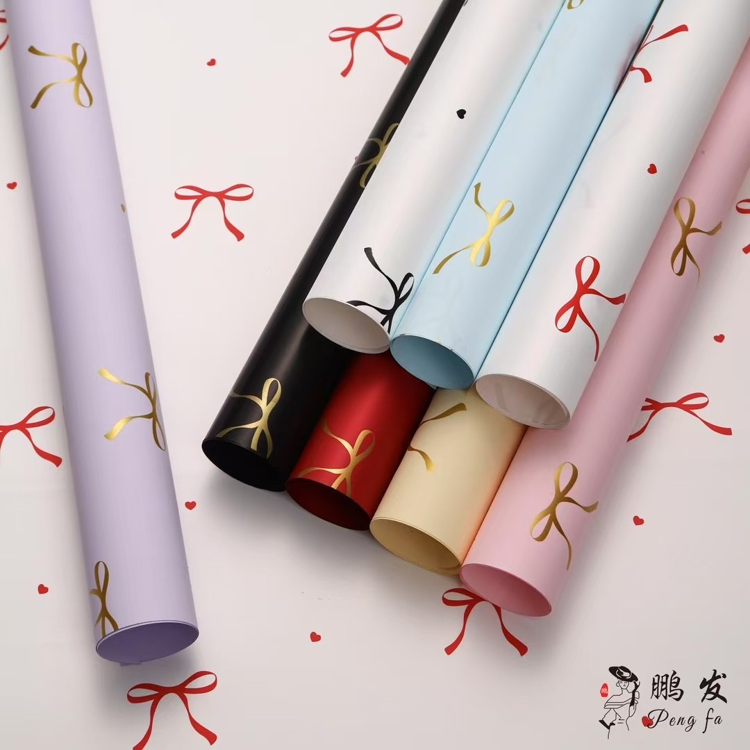 Pengfa Packaging Factory Store's new Mother's Day knot, gold-embossed flower wrapping paper, waterproof wrapping paper, flower shop festival bouquet packaging, gift packaging products, flower packaging details Picture