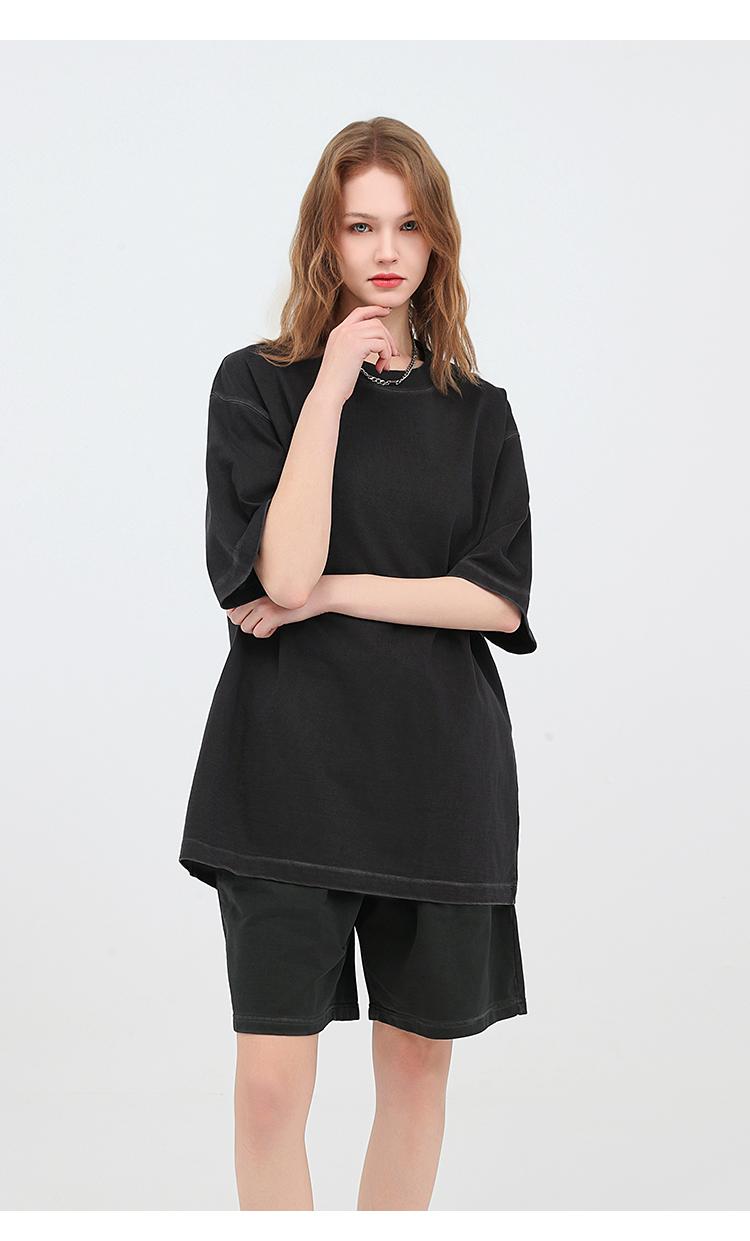 Washed cotton short-sleeved 260g/㎡ American street fashion brand men's and women's same style pure cotton short-sleeved T-shirt advertising shirt Men's casual cultural shirt fashionable, comfortable and breathable new top detail image 17