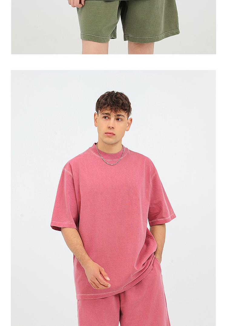 Washed cotton short-sleeved 260g/㎡ American street fashion brand men's and women's same style pure cotton short-sleeved T-shirt advertising shirt Men's casual cultural shirt fashionable, comfortable and breathable new top detail image 7