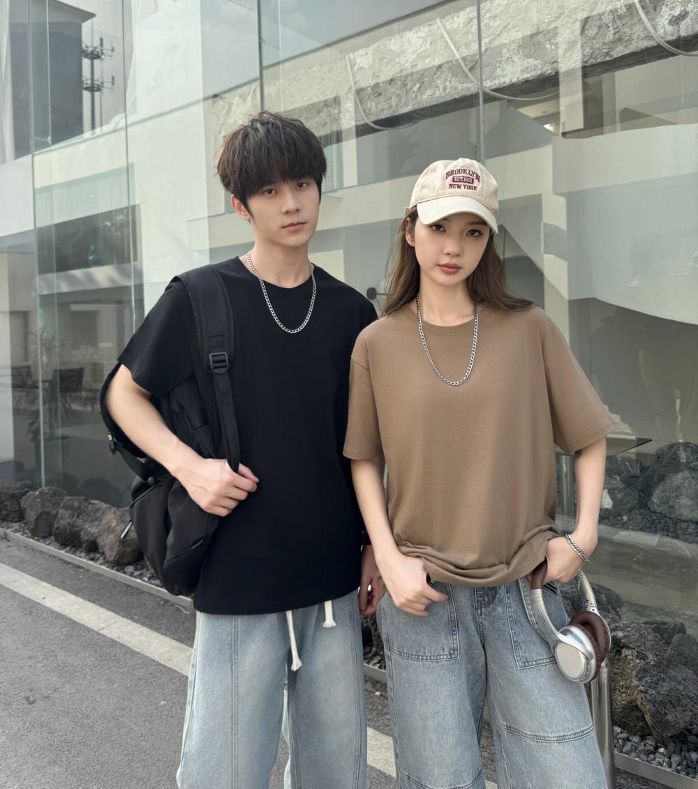 Cross-border 32-piece 200g/㎡ 5A antibacterial combed pure cotton European size off-the-shoulder loose style short-sleeved T-shirt, trendy clothing, fashionable casual T-shirt, simple and elegant short-sleeved trendy T-shirt for men Item Picture