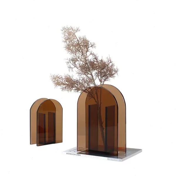 Modern and simple orange glass arch flower vases, European and American vases, table decoration flower vases, home tabletop crystal ornaments, living room decoration home ornaments