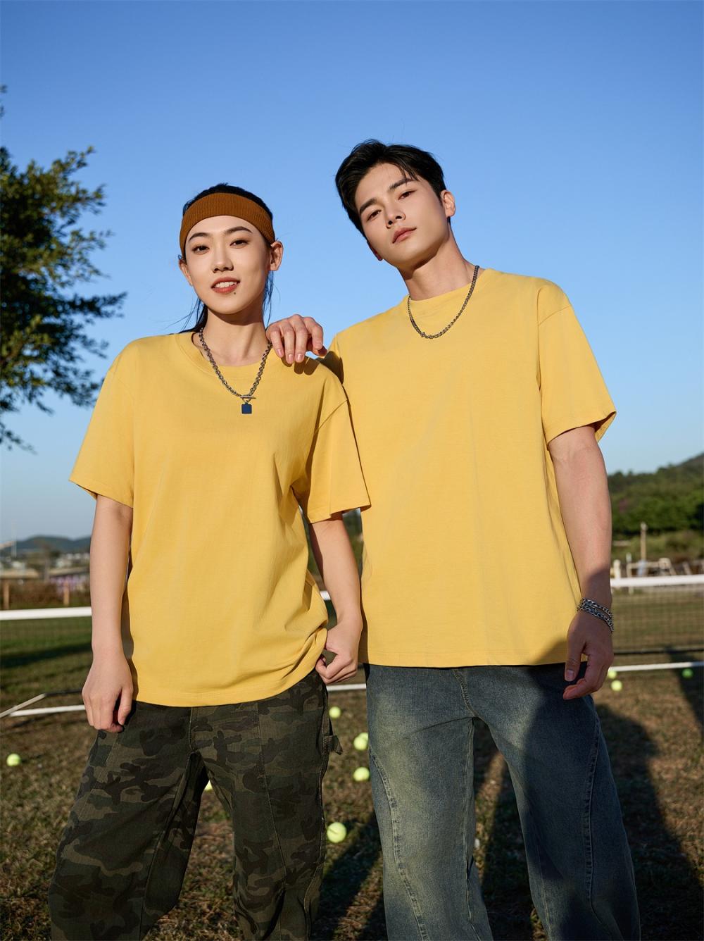 Cross-border large drop shoulder trendy brand round neck Guose series 32-count double yarn 260g/㎡ short-sleeved T-shirt for both men and women, men's short-sleeved trendy T-shirt, fashionable, casual, comfortable and breathable T-shirt details Picture