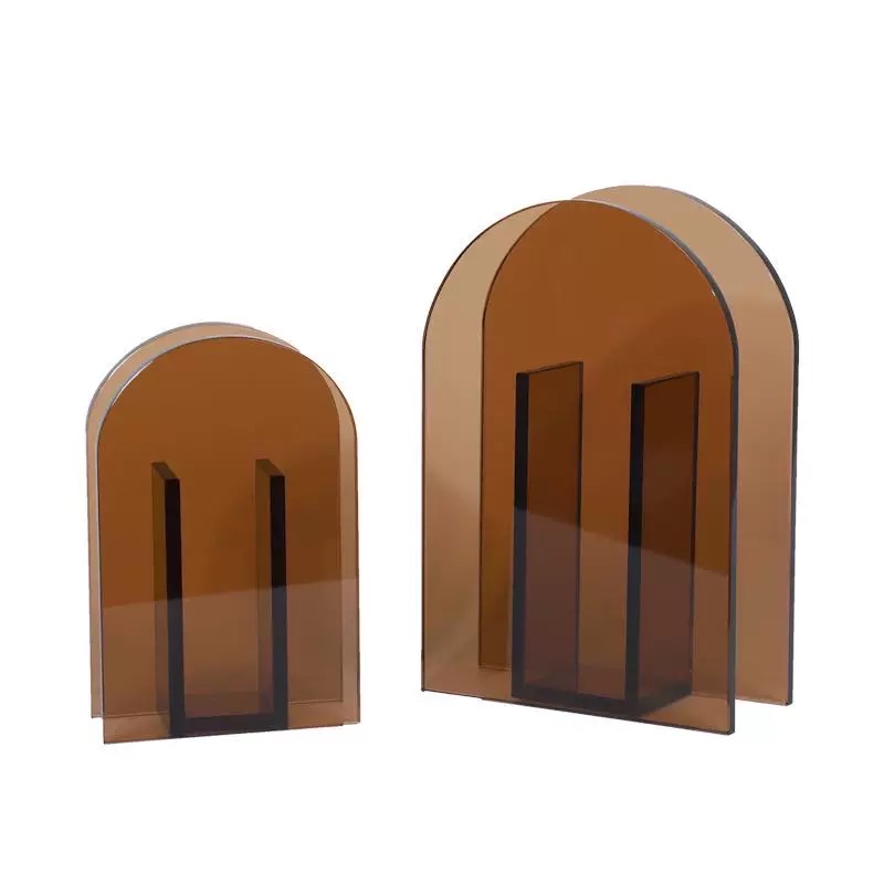 Modern and simple orange glass arch flower vases, European and American vases, table decoration flower vases, home tabletop crystal ornaments, living room decoration home ornaments details Picture