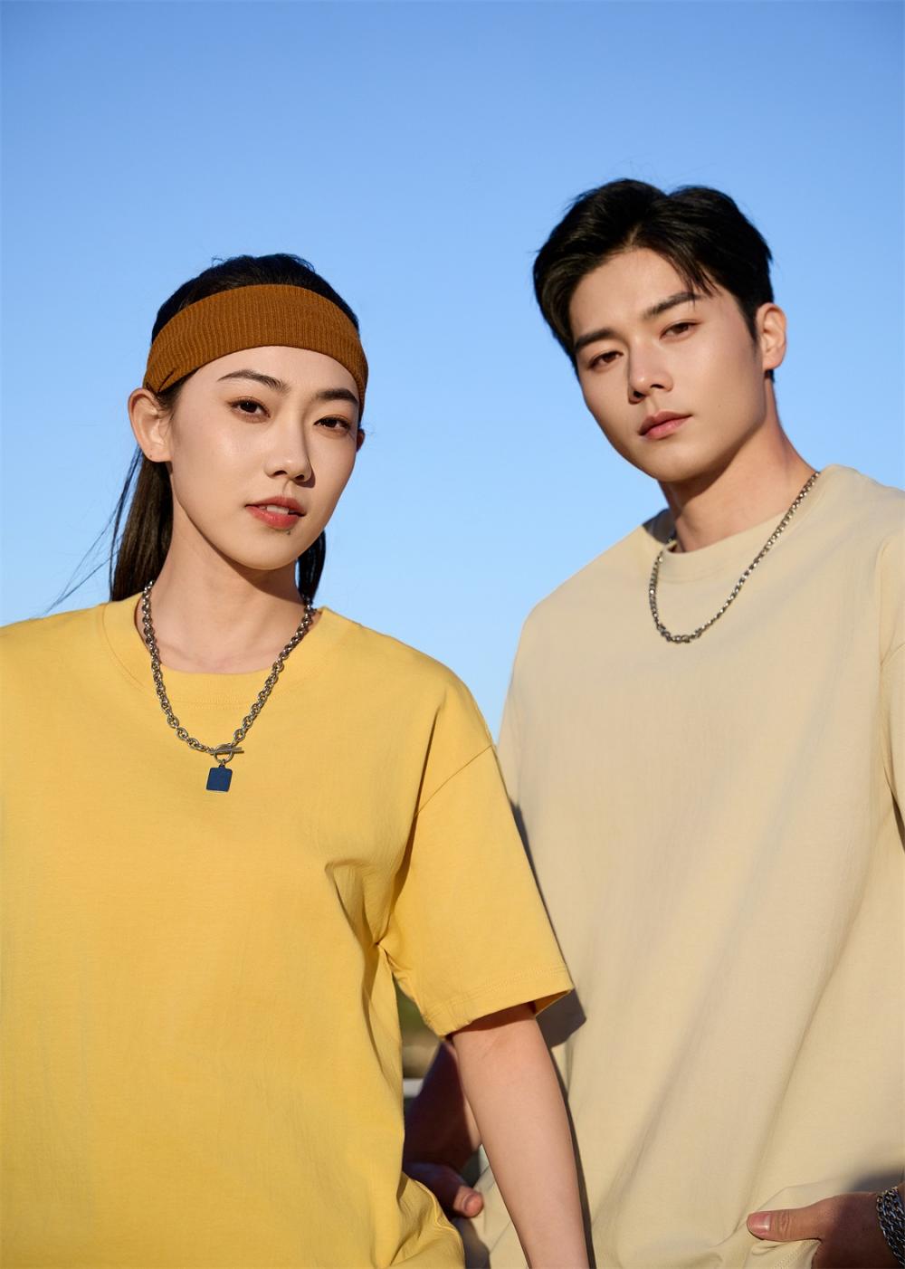 Cross-border large drop shoulder trendy brand round neck Guose series 32-count double yarn 260g/㎡ short-sleeved T-shirt for both men and women, men's short-sleeved trendy T-shirt, fashionable, casual, comfortable and breathable T-shirt detail image 15