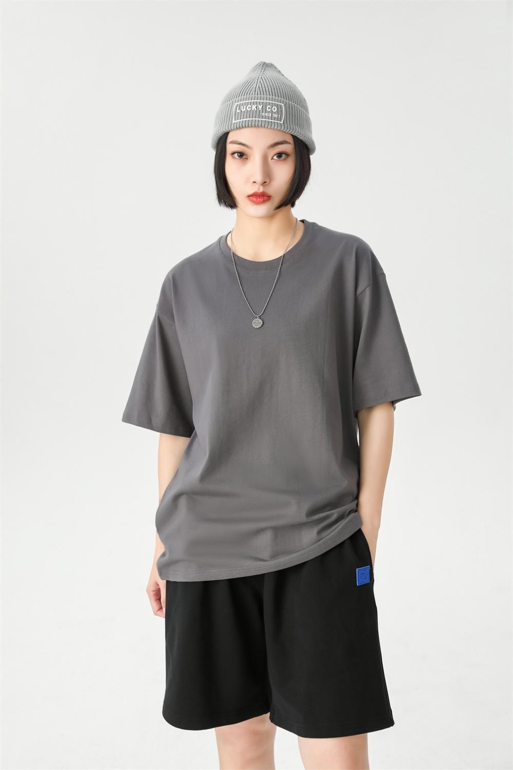 Cross-border Xinjiang combed cotton 260g/㎡ new short-sleeved T-shirt for both men and women, fashionable and casual, simple and comfortable short-sleeved trendy T-shirt for both men and women Item Picture