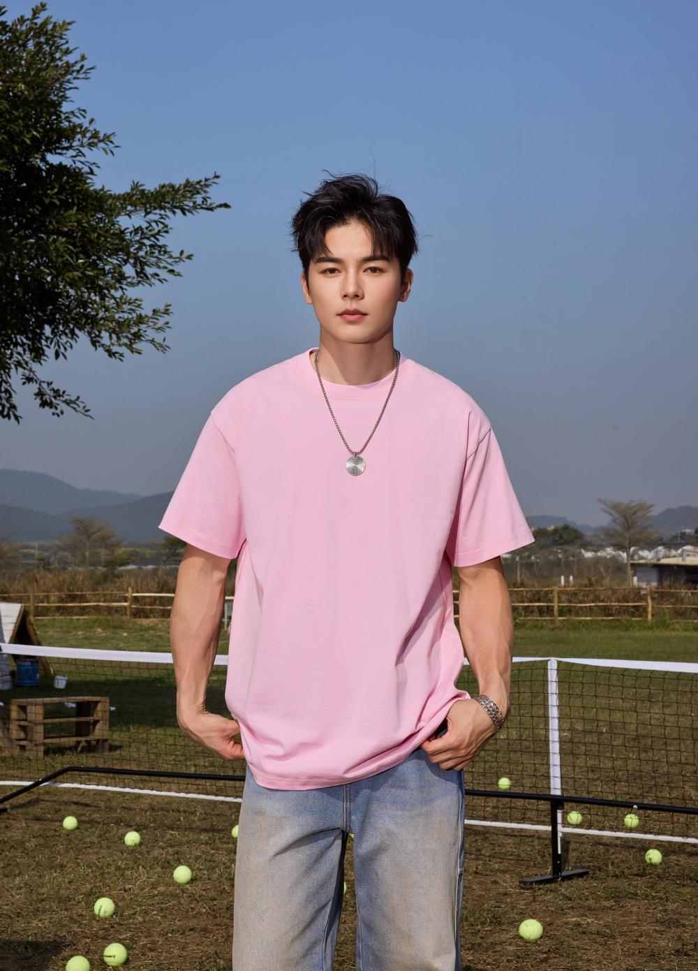 Cross-border large drop shoulder trendy brand round neck Guose series 32-count double yarn 260g/㎡ short-sleeved T-shirt for both men and women, men's short-sleeved trendy T-shirt, fashionable, casual, comfortable and breathable T-shirt detail image 14