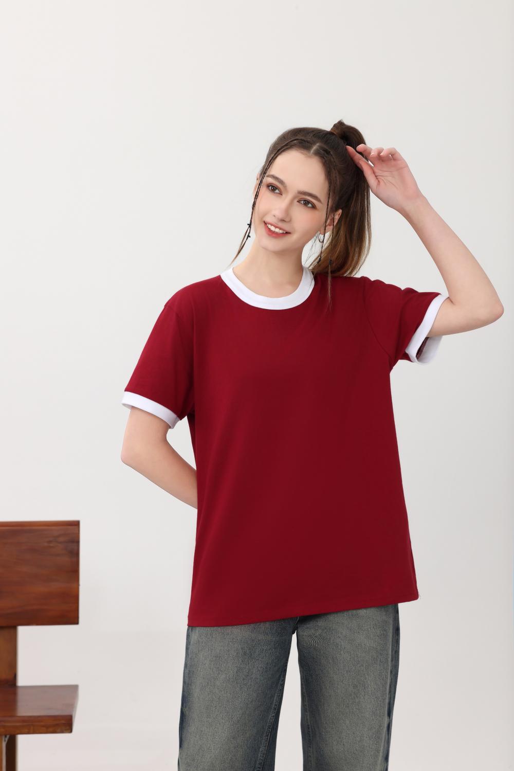 Cross-border trendy neckline color-blocking round neck 200g/㎡ short-sleeved T-shirt, trendy men's and women's same style clothing, men's short-sleeved trendy simple and fashionable T-shirt, casual and comfortable new style is now available detail image 10