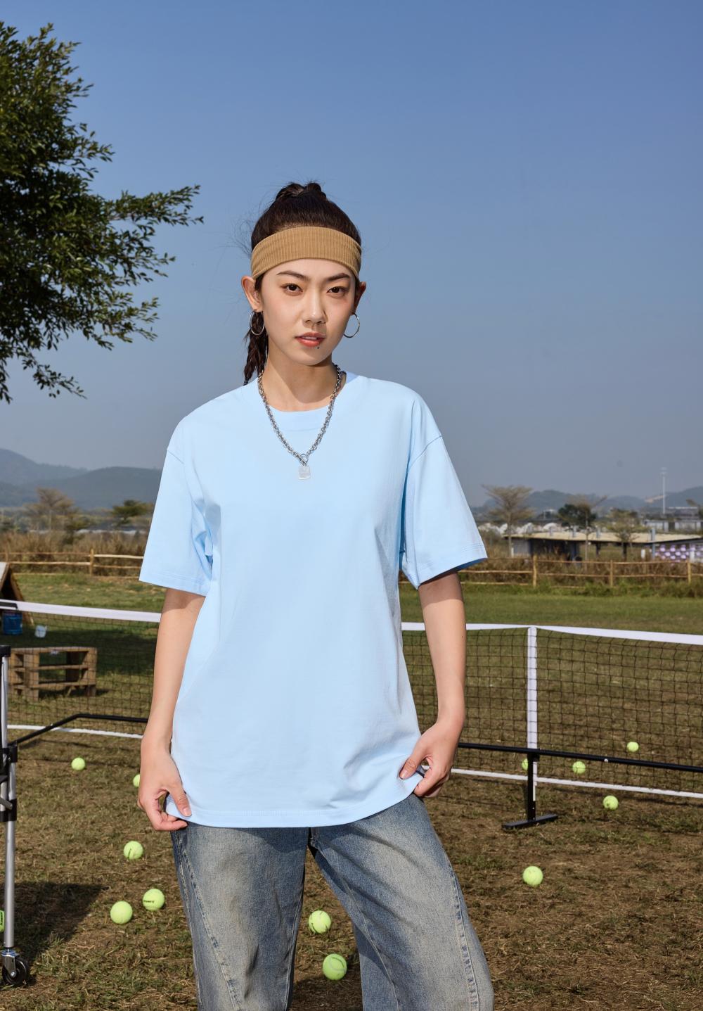 Cross-border large drop shoulder trendy brand round neck Guose series 32-count double yarn 260g/㎡ short-sleeved T-shirt for both men and women, men's short-sleeved trendy T-shirt, fashionable, casual, comfortable and breathable T-shirt Application Scenario