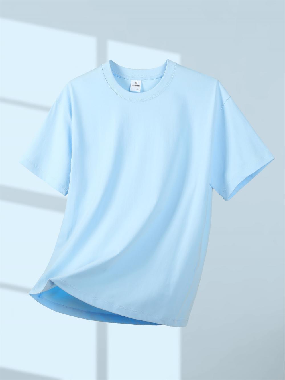 Cross-border large drop shoulder trendy brand round neck Guose series 32-count double yarn 260g/㎡ short-sleeved T-shirt for both men and women, men's short-sleeved trendy T-shirt, fashionable, casual, comfortable and breathable T-shirt detail image 4