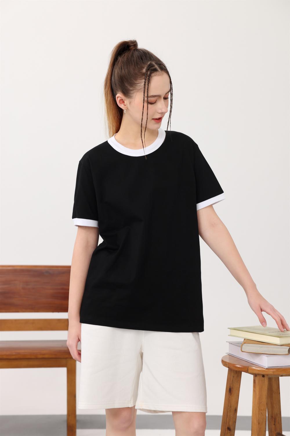 Cross-border trendy neckline color-blocking round neck 200g/㎡ short-sleeved T-shirt, trendy men's and women's same style clothing, men's short-sleeved trendy simple and fashionable T-shirt, casual and comfortable new style is now available detail image 16