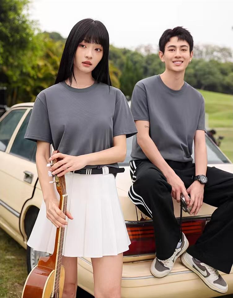 Cross-border cotton spandex ice ion fiber round-neck new short-sleeved T-shirt for both men and women, fashionable and casual, simple and comfortable short-sleeved trendy T-shirt for both men and women