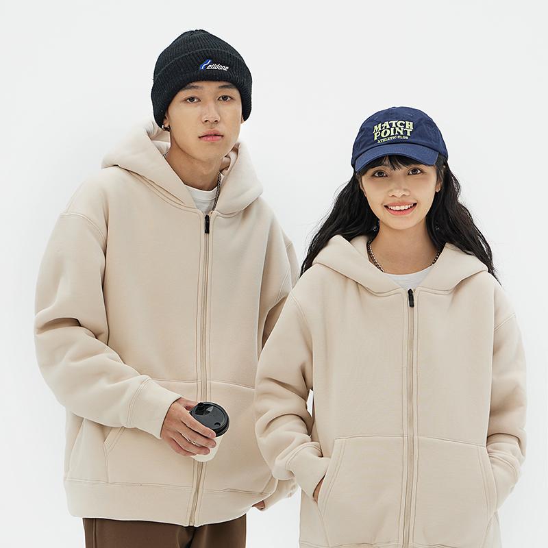 Cross-border warm cashmere hooded zipper sweatshirt, outdoor sports casual wear, lightweight and breathable sports sweatshirt for men and women, new trendy styles for autumn and winter