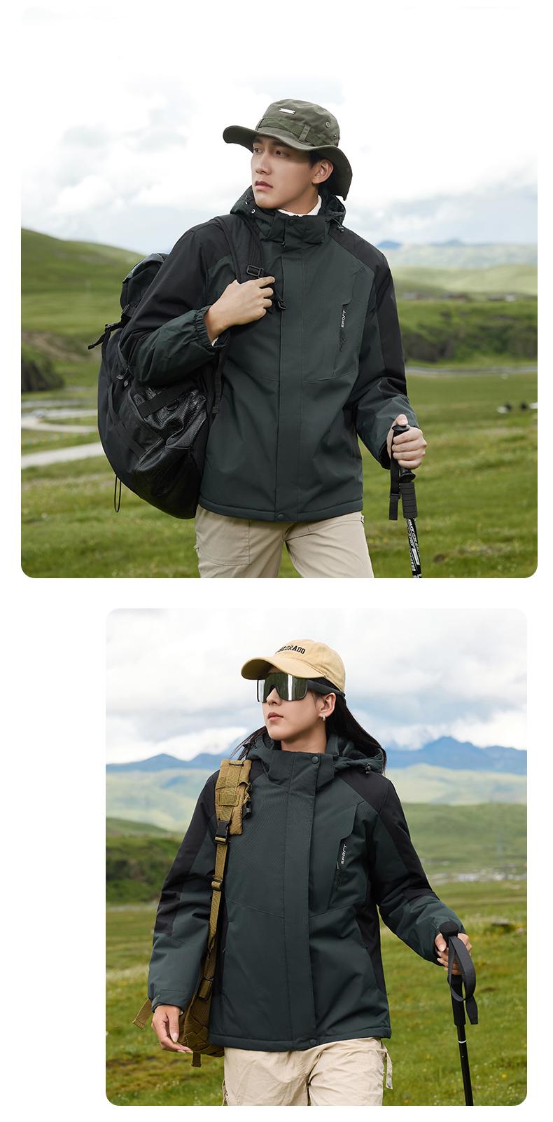 Cross-border graphene waterproof and wear-resistant couple one-piece thickened cotton clothing, outdoor sportswear, men 's hooded windbreaker pants set, women' s windbreaker Jackets windproof, waterproof and breathable outdoor clothing detail image 18