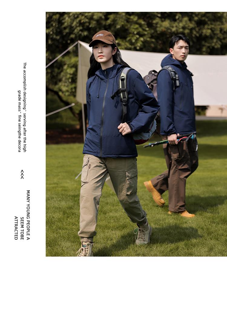 Cross-border one-piece thickened down cotton outdoor sportswear, hooded down jacket and pants set for both men and women, down jacket Jackets windproof, waterproof and breathable outdoor clothing detail image 16