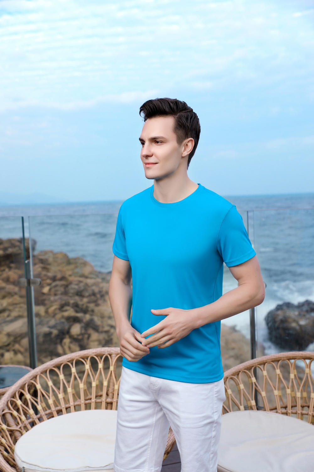 Cross-border Yinglang Solid Color 210g/㎡ ice ion cotton Amlane series New short-sleeved T-shirt for men and women, fashionable and casual, simple and comfortable short-sleeved trendy T-shirt for men and women detail image 15