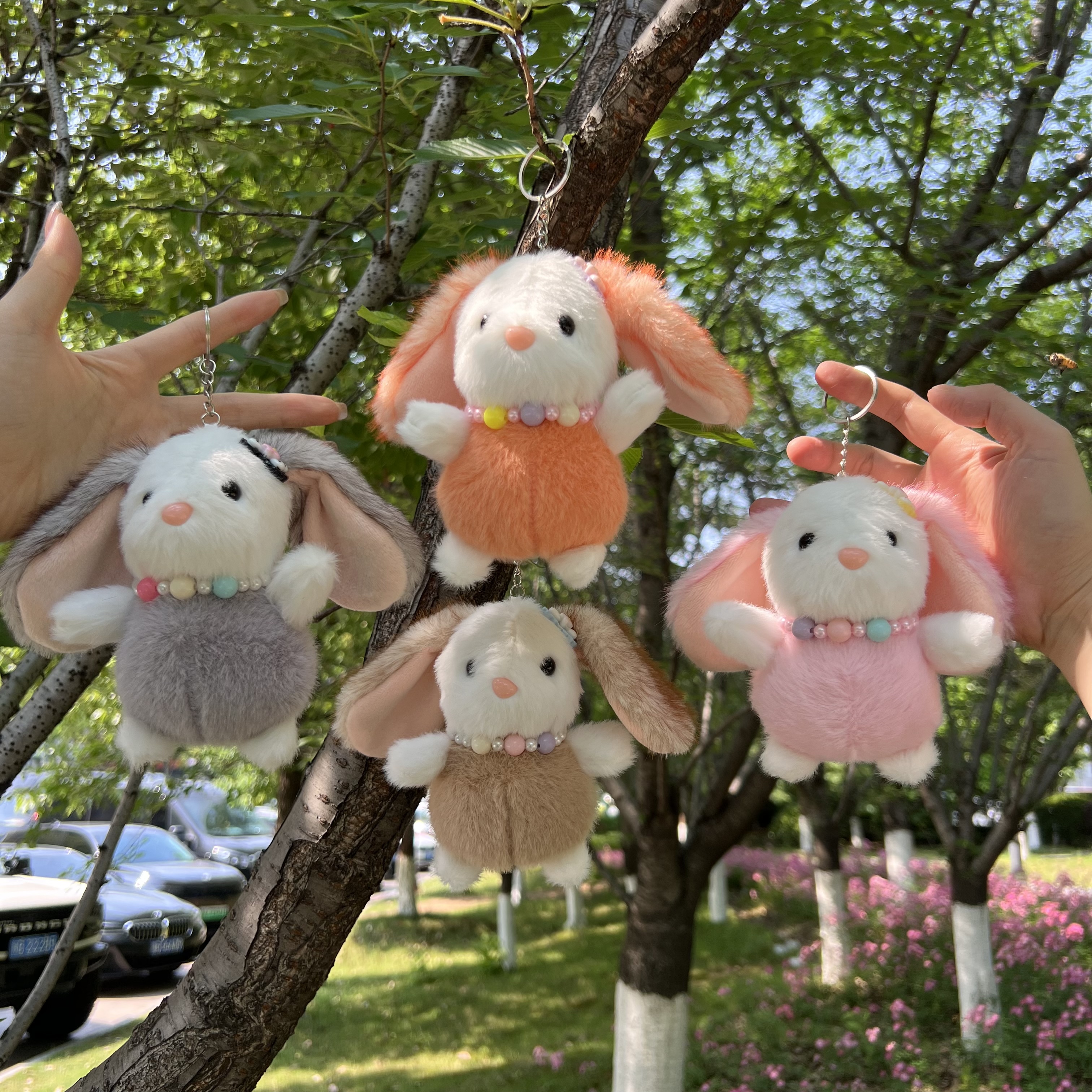 可爱水貂绒兔子毛绒玩具挂件 项链大耳兔 包包挂件 时尚挂件 学生包包挂件 兔子公仔挂件