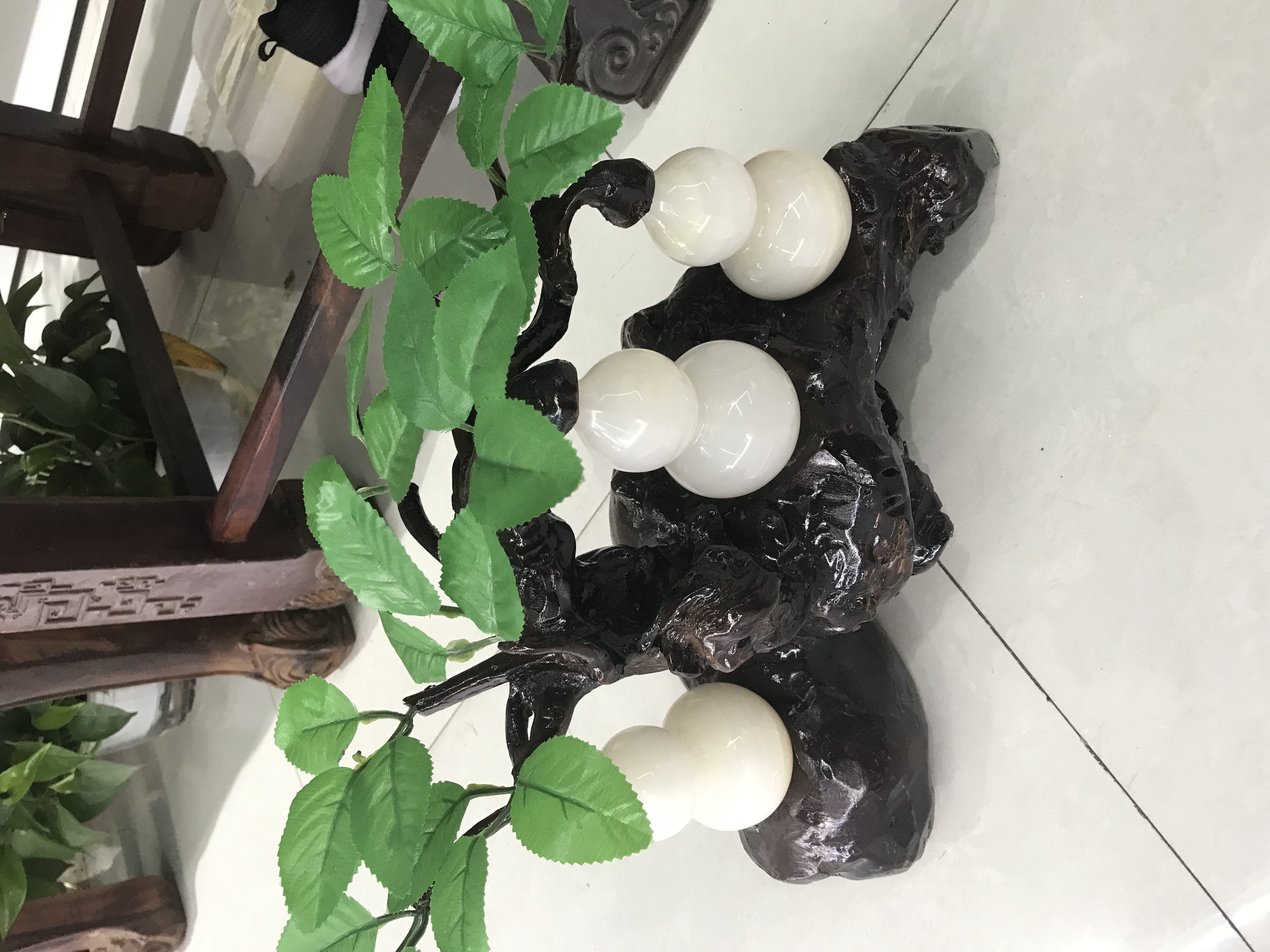 巴基斯坦玉石雕刻摆件 多子多福 福禄寿三全