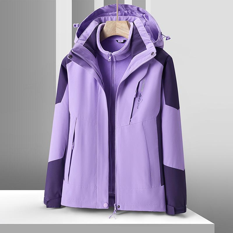 跨境三防科技三合一抗静电户外运动服饰男女同款连帽冲锋衣裤套装 冲锋衣Jackets 防风防雨户外服装专业装备白底实物图