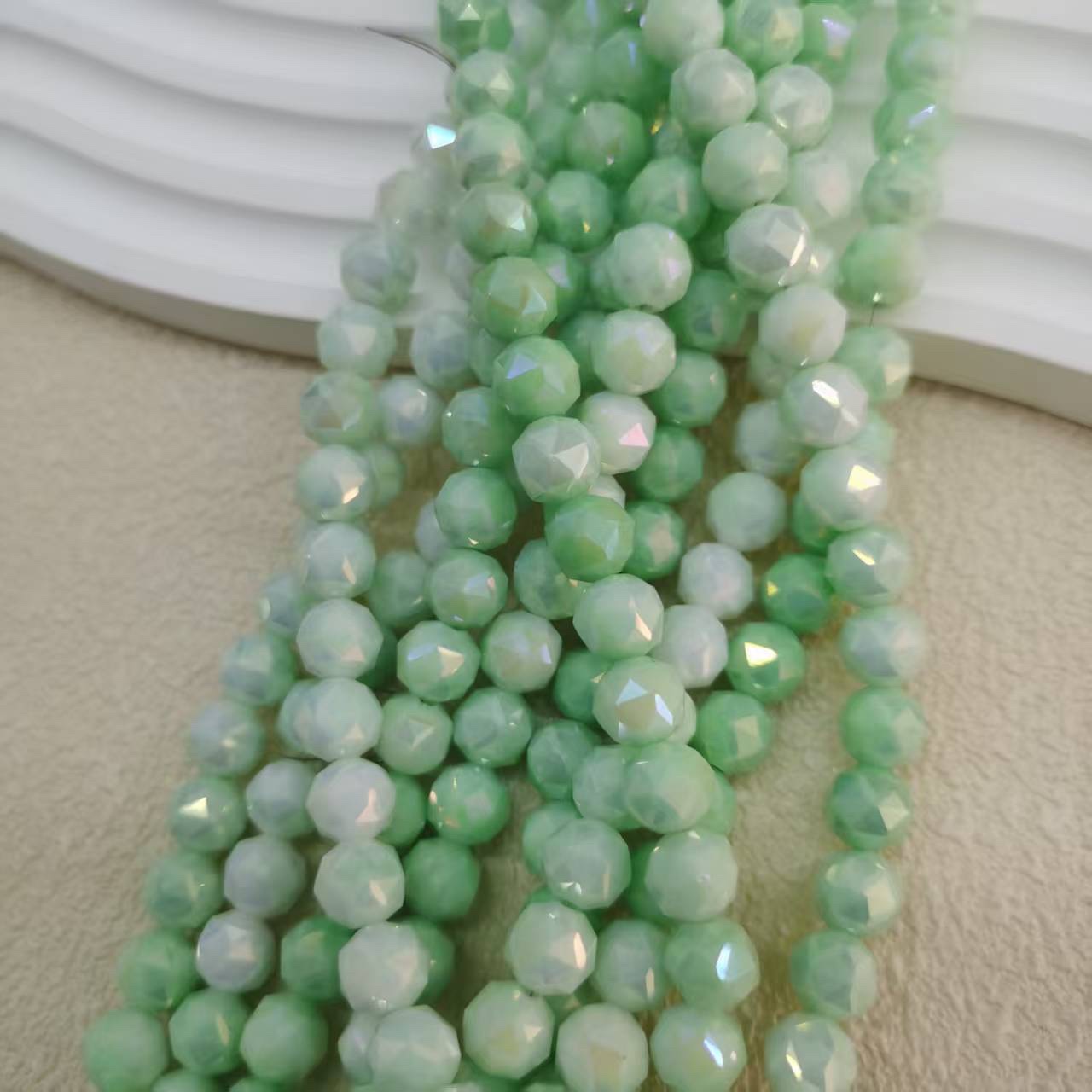 8mm绿色花球水晶切面混色圆珠 diy材料手链项链饰品散珠配件 