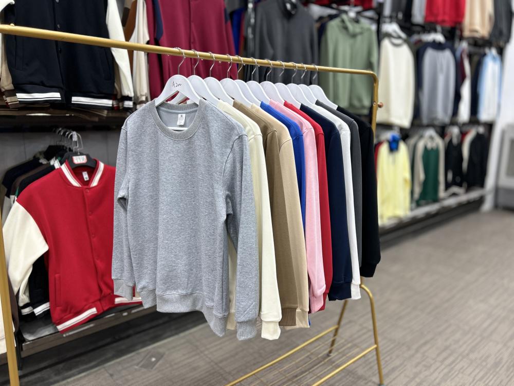 Cross-border cotton composite milk silk 300g/㎡ solid color round neck sweatshirt, outdoor sports casual wear, lightweight and breathable sports sweatshirt for men and women, new trendy style for autumn and winter detail image 6