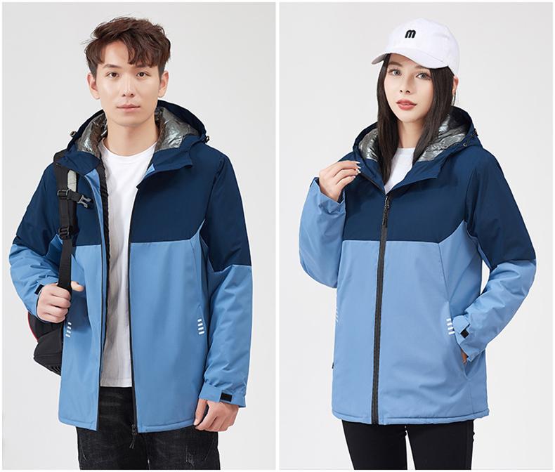 Cross-border graphene technology couple color one-piece fleece outdoor sportswear men 's same style hooded down jacket and pants set men' s women 's down jacket Jackets windproof, waterproof and breathable outdoor clothing