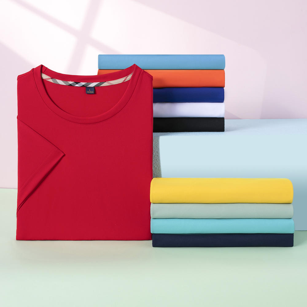 Cross-border Yinglang Solid Color 210g/㎡ ice ion cotton Amlane series New short-sleeved T-shirt for men and women, fashionable and casual, simple and comfortable short-sleeved trendy T-shirt for men and women detail image 2