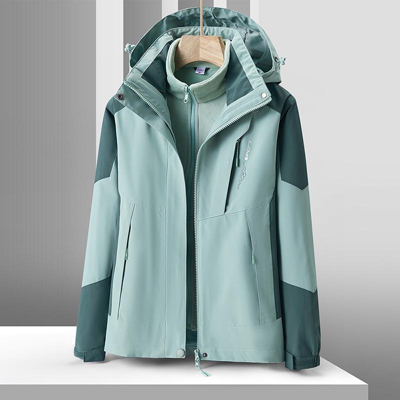 跨境三防科技三合一抗静电户外运动服饰男女同款连帽冲锋衣裤套装 冲锋衣Jackets 防风防雨户外服装专业装备产品图