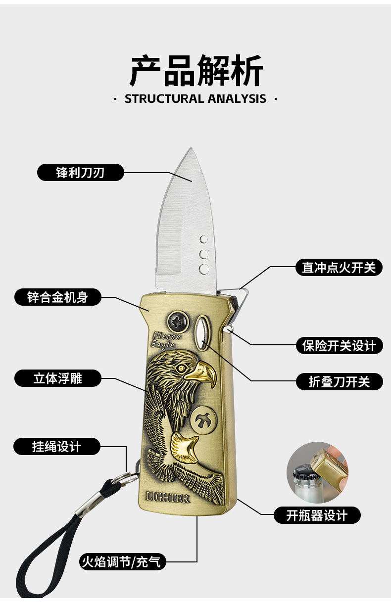 多功能户外酒开金属打火机定制 充电式打火机 烟斗专用 打火机便携式 金属打火机定制详情图7
